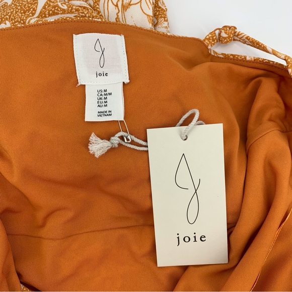 Joie NWT Burnt Orange and Off-White Floral V-Neck Sleeveless Midi Dress, Medium - Picture 16 of 17